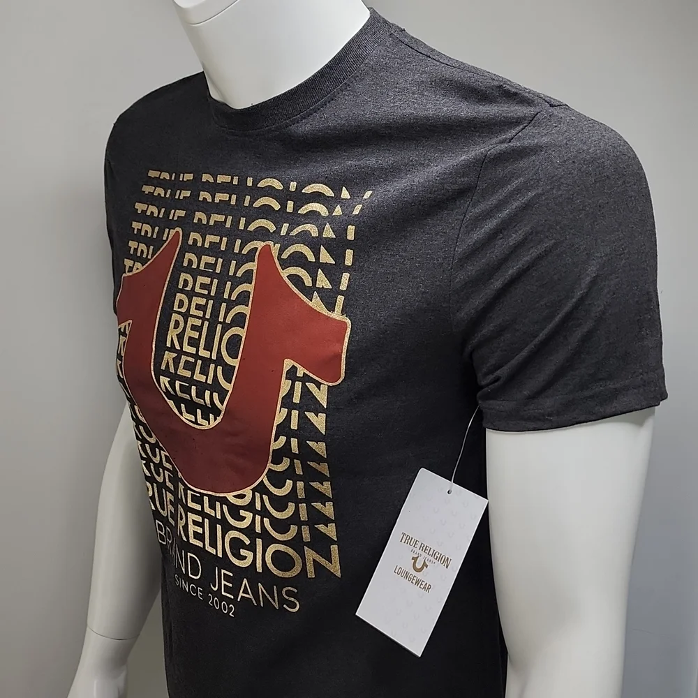 TRUE RELIGION DARK GREY WITH GOLD LOGO TEE SHIRT